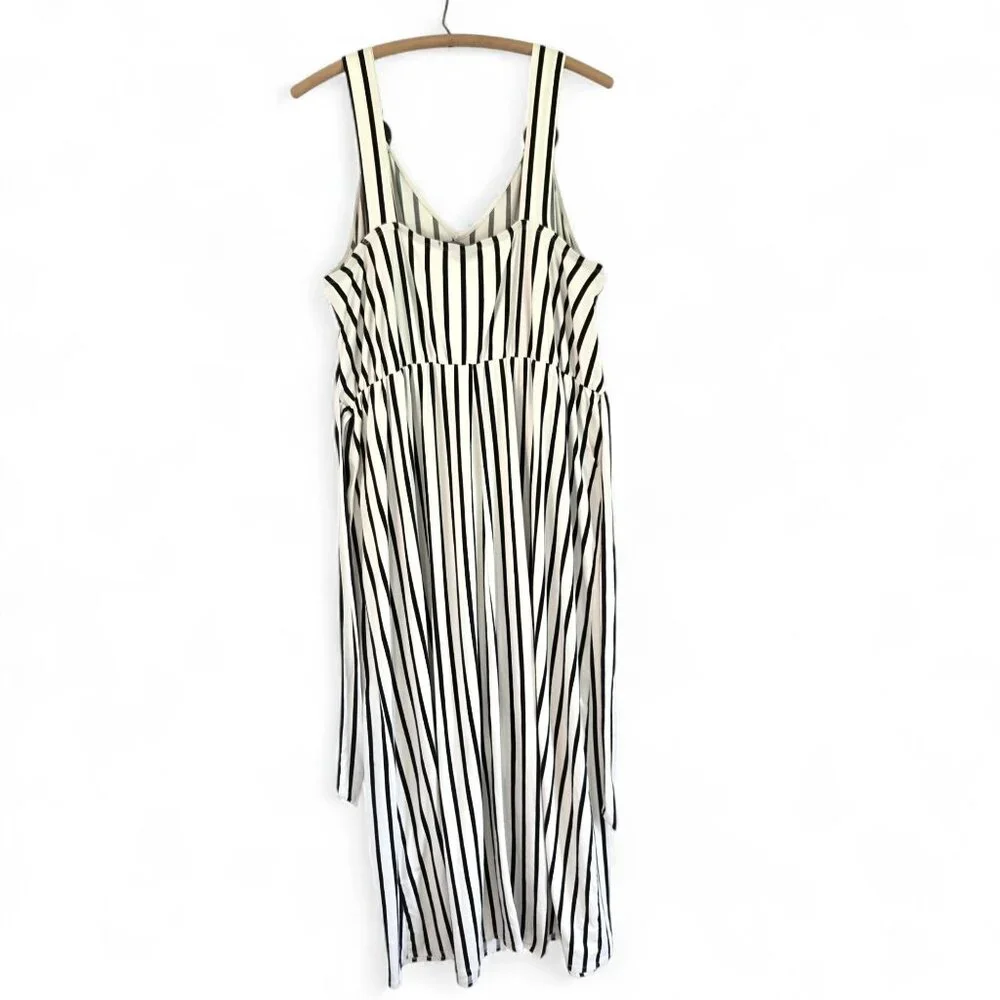 Vibe Sportswear 2X Womens Bue & White Striped Knit Maxi Dress Tie Belt - Picture 3 of 10